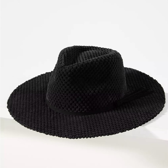 Anthropologie Black Textured Terry Rancher Hat New